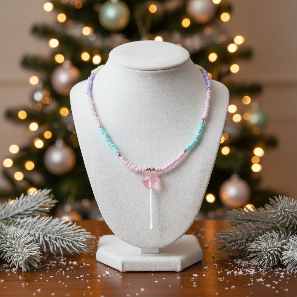 Pastel Beaded Necklace with Lollipop Charm