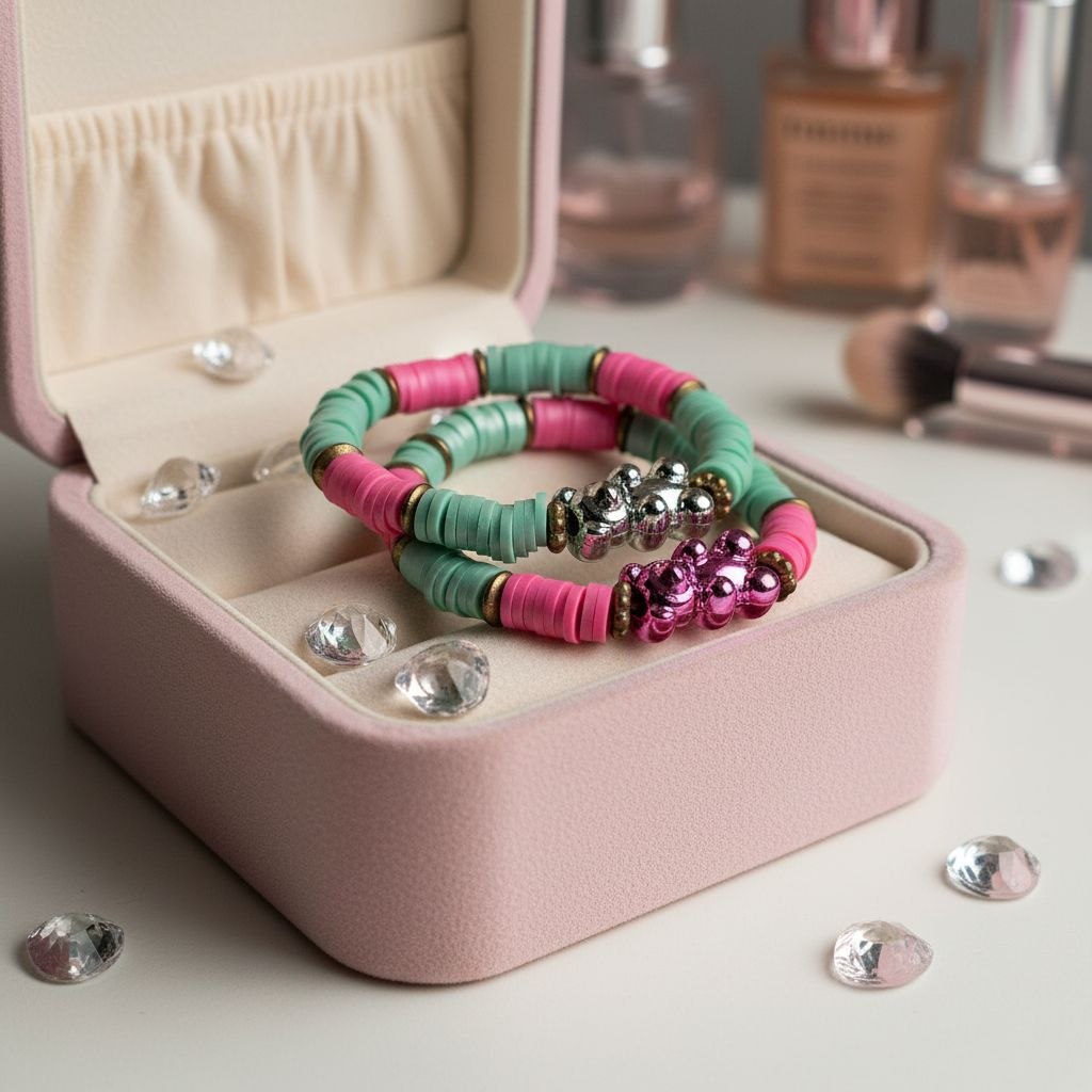 Metallic Gummy Bear Polymer Clay Bead Bracelet