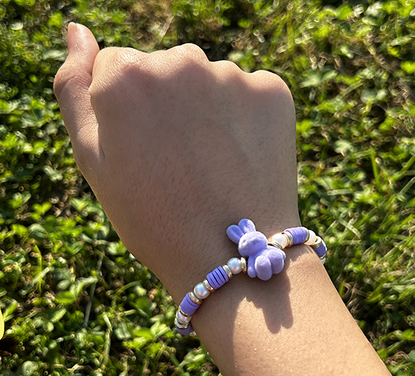 Fluffy Bunny Charm with Polymer Clay Beads Bracelet