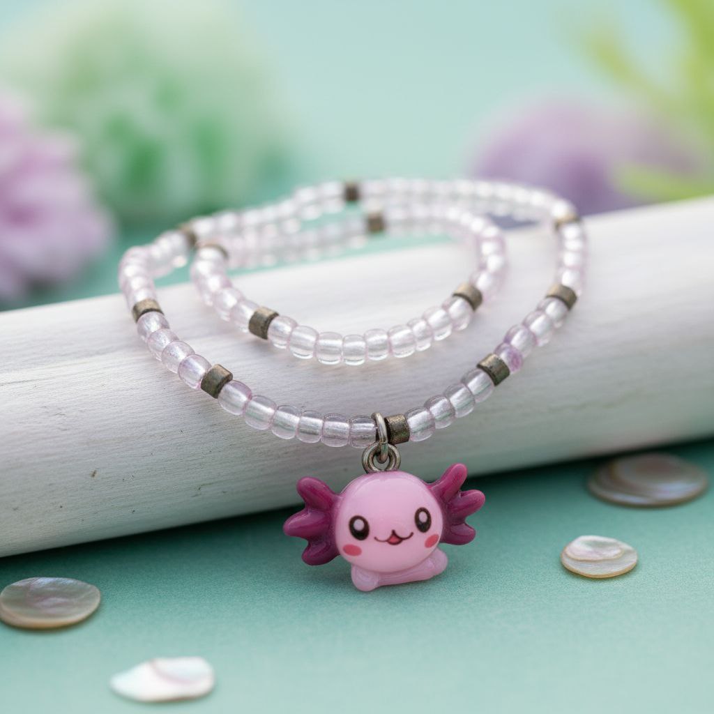 Cute Axolotl Beaded Charm Neckless 